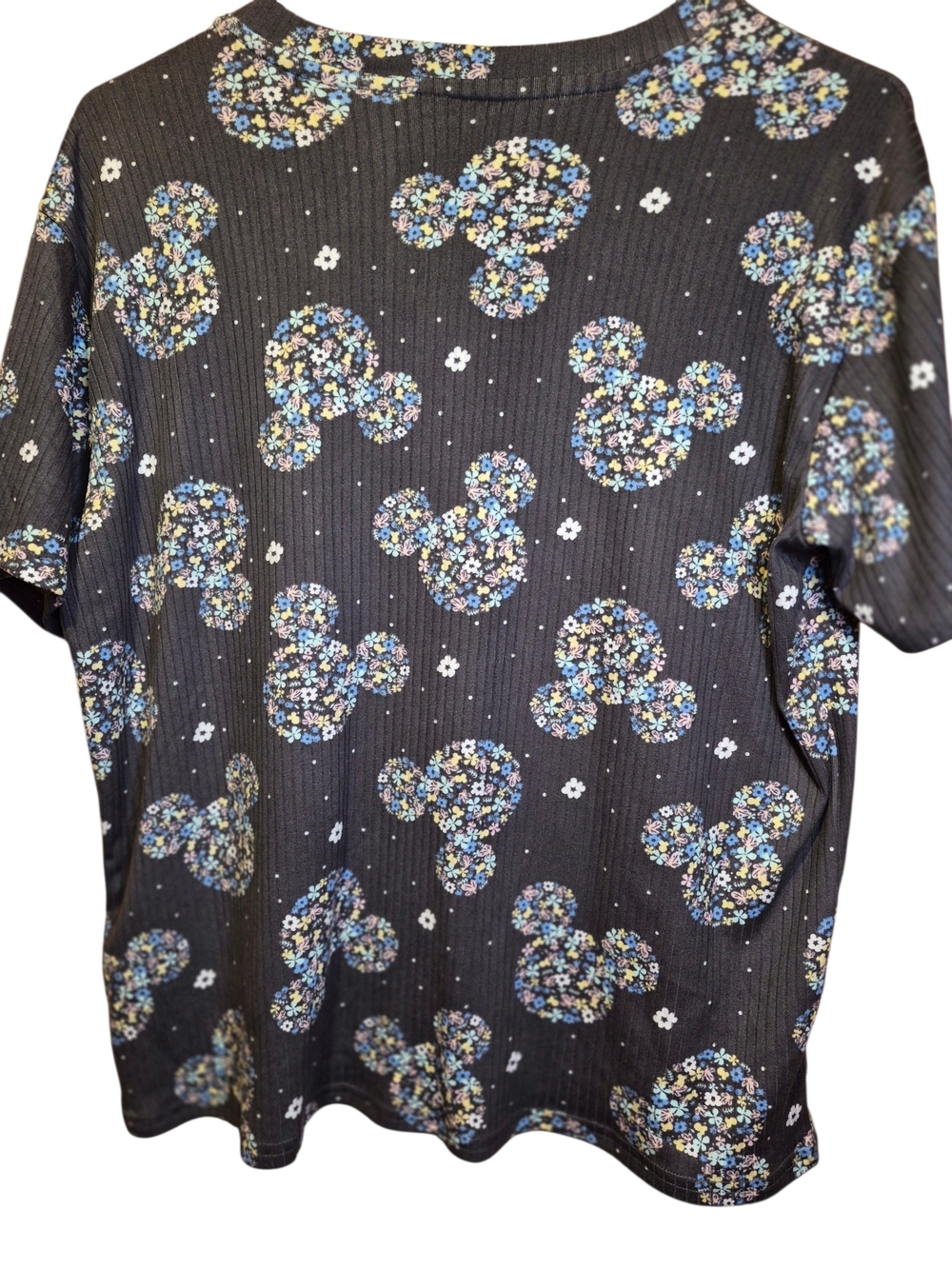 Disney Men's Short Sleeve Mickey Floral Shirt - Black with Blue & White Accents - Picture 2 of 4